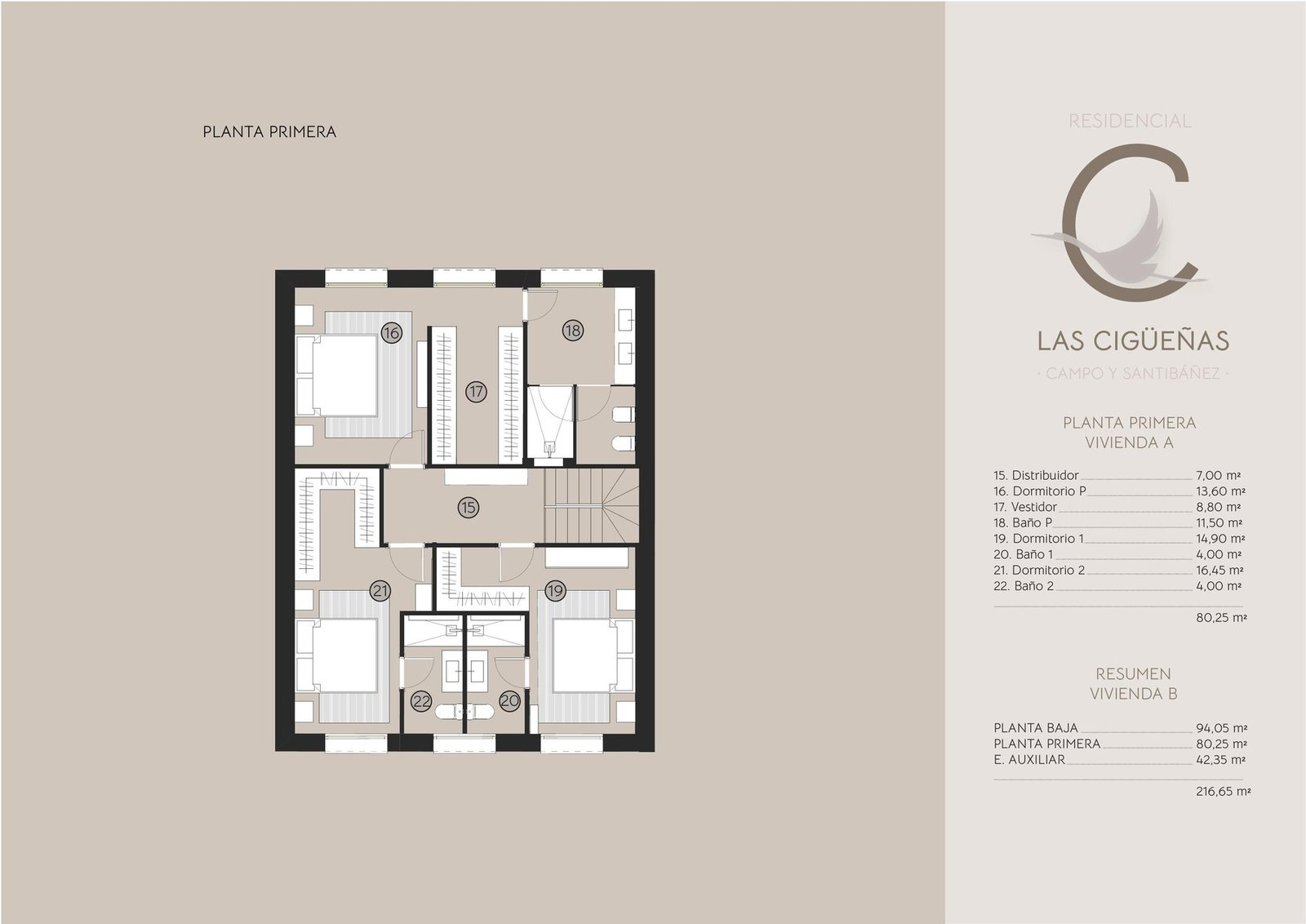 Plano de la planta primera del chalet tipo A en León
